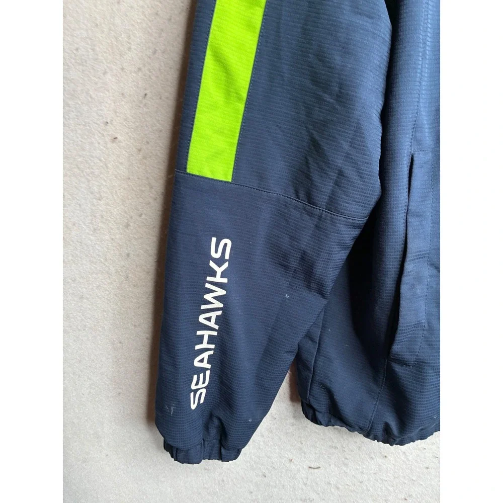 NFL Seattle Seahawks Windbreaker Jacket Navy Blue Neon Green Full Zip Hooded L